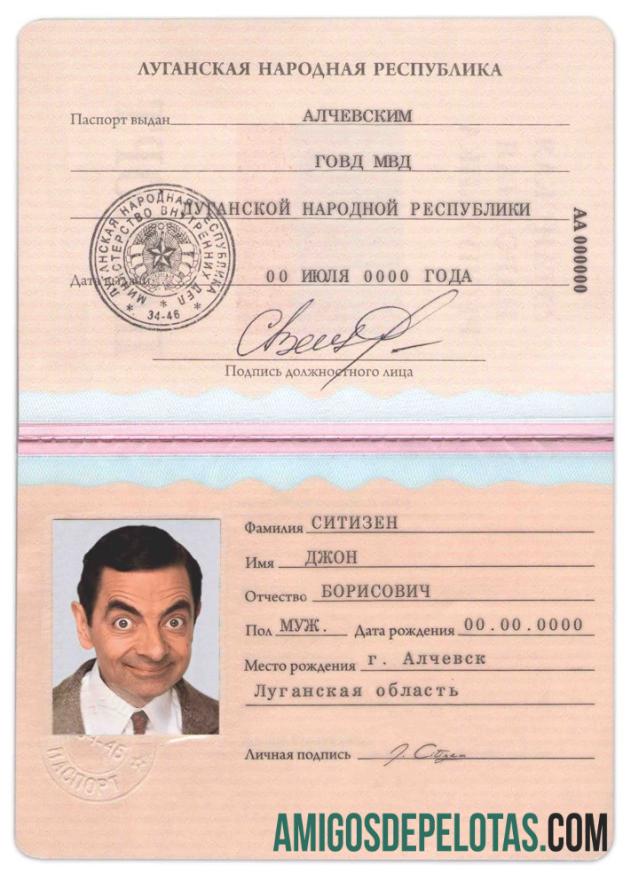 Passaporte da República Popular de Luhansk exemplo real